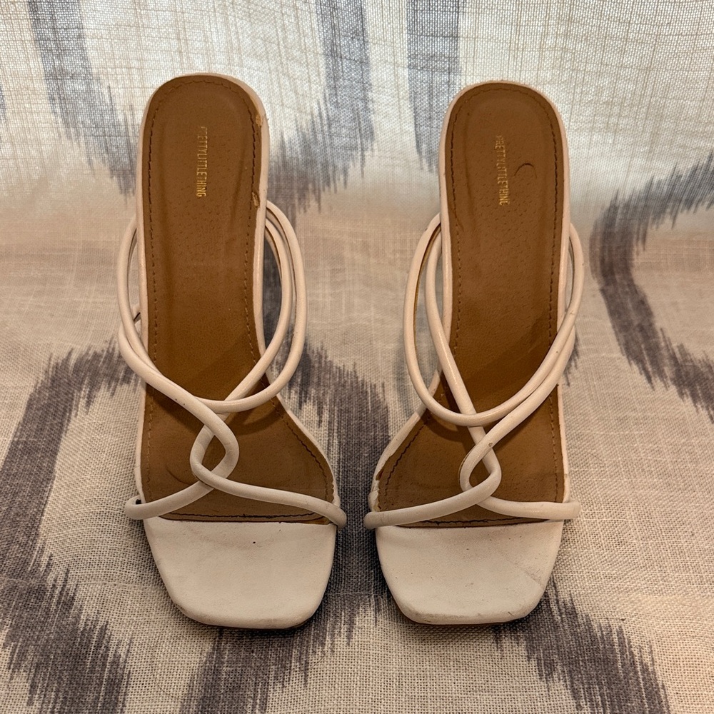 PrettyLittleThing Cream Strappy Heels